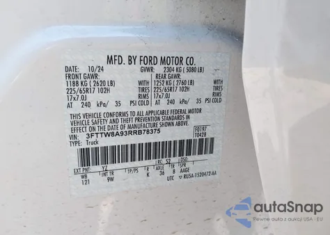 2024 Ford Maverick Xl z USA, uszkodzony, nr VIN 3FTTW8A93RRB78375